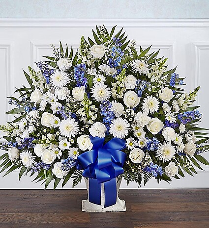 Heartfelt Tribute&amp;trade; Blue &amp;amp; White Floor Basket Arrangement
