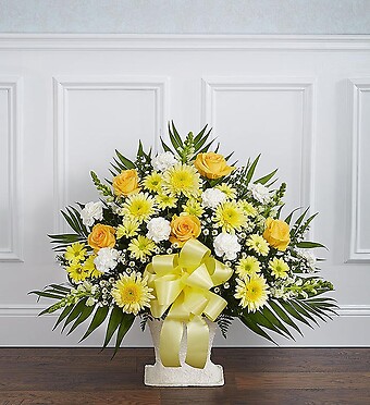 Heartfelt Tribute&amp;trade; Yellow Floor Basket Arrangement