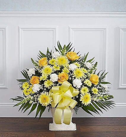 Heartfelt Tribute&amp;trade; Yellow Floor Basket Arrangement
