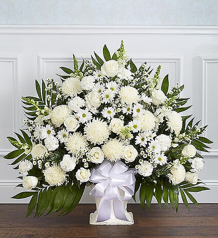 Heartfelt Tribute&amp;trade; White Floor Basket Arrangement