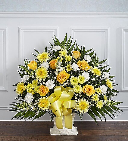 Heartfelt Tribute&amp;trade; Yellow Floor Basket Arrangement