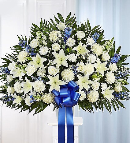 Heartfelt Sympathies Blue &amp;amp; White Funeral Standing Basket