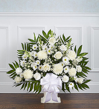 Heartfelt Tribute&amp;trade; White Floor Basket Arrangement