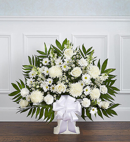 Heartfelt Tribute&amp;trade; White Floor Basket Arrangement