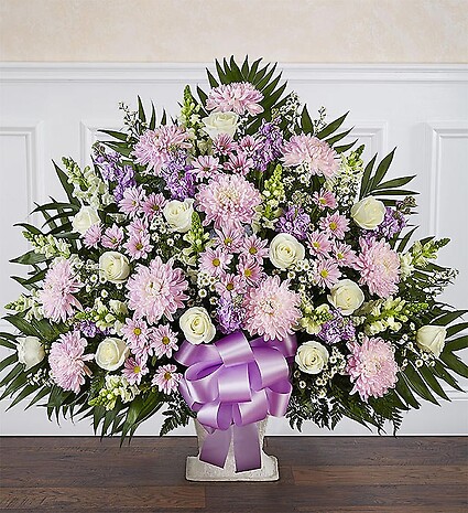 Heartfelt Tribute&amp;trade; Lavender &amp;amp; White Floor Basket Arrangement