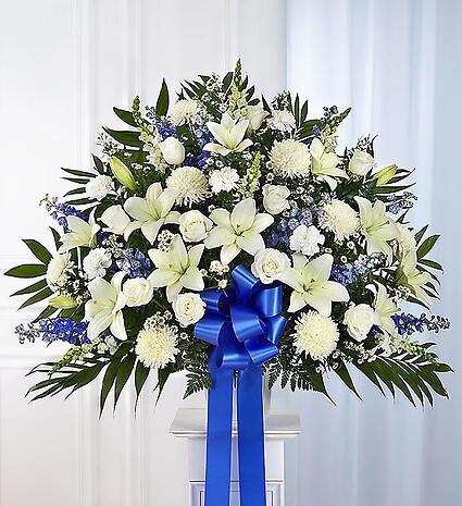 Heartfelt Sympathies Blue &amp;amp; White Funeral Standing Basket