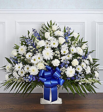Heartfelt Tribute&amp;trade; Blue &amp;amp; White Floor Basket Arrangement