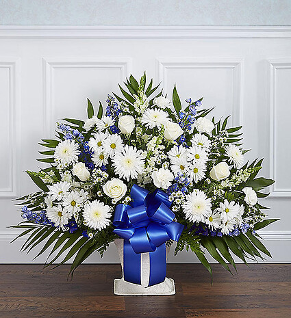 Heartfelt Tribute&amp;trade; Blue &amp;amp; White Floor Basket Arrangement