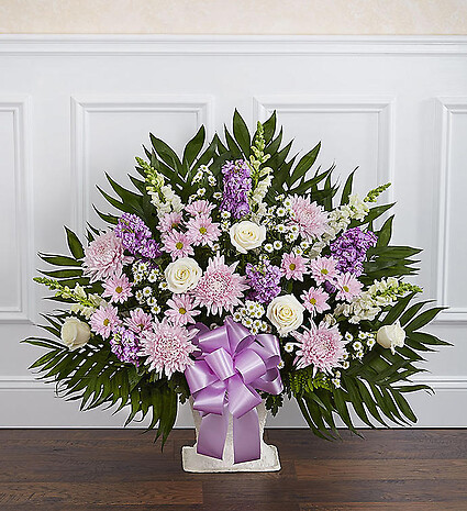 Heartfelt Tribute&amp;trade; Lavender &amp;amp; White Floor Basket Arrangement