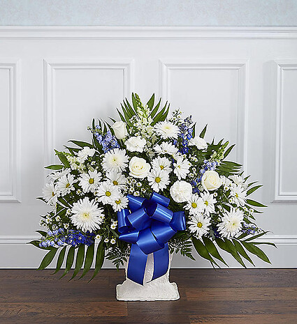 Heartfelt Tribute&amp;trade; Blue &amp;amp; White Floor Basket Arrangement