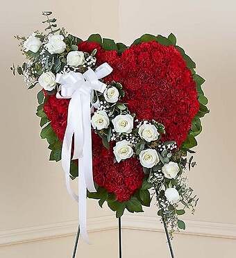 Always Remember&amp;trade; Floral Heart Tribute - Red with White Roses