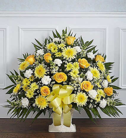 Heartfelt Tribute&amp;trade; Yellow Floor Basket Arrangement