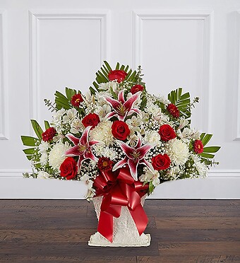 Red Rose And Lily Floor Basket