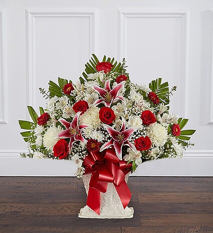 Red Rose And Lily Floor Basket