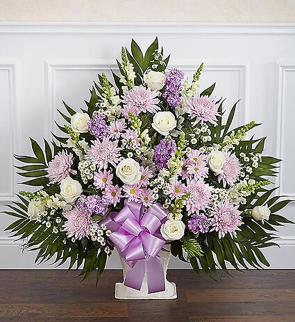 Heartfelt Tribute&amp;trade; Lavender &amp;amp; White Floor Basket Arrangement
