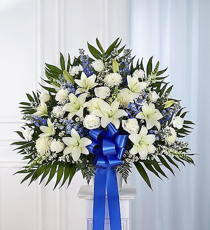 Heartfelt Sympathies Blue &amp;amp; White Funeral Standing Basket