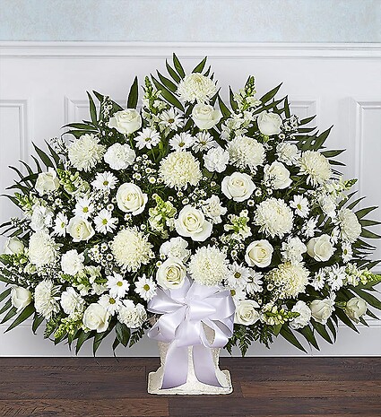 Heartfelt Tribute&amp;trade; White Floor Basket Arrangement