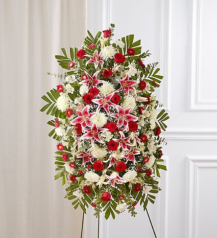 Red Rose And Lily Standing Spray
