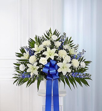 Heartfelt Sympathies Blue &amp;amp; White Funeral Standing Basket
