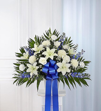 Heartfelt Sympathies Blue &amp;amp; White Funeral Standing Basket