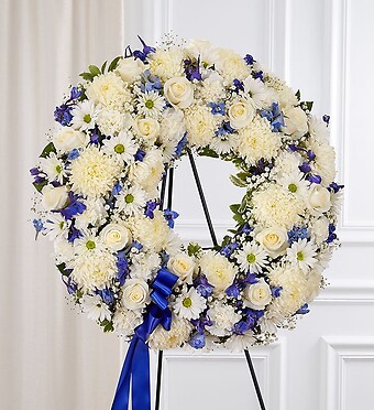 Serene Blessings&amp;trade; Standing Wreath- Blue and White